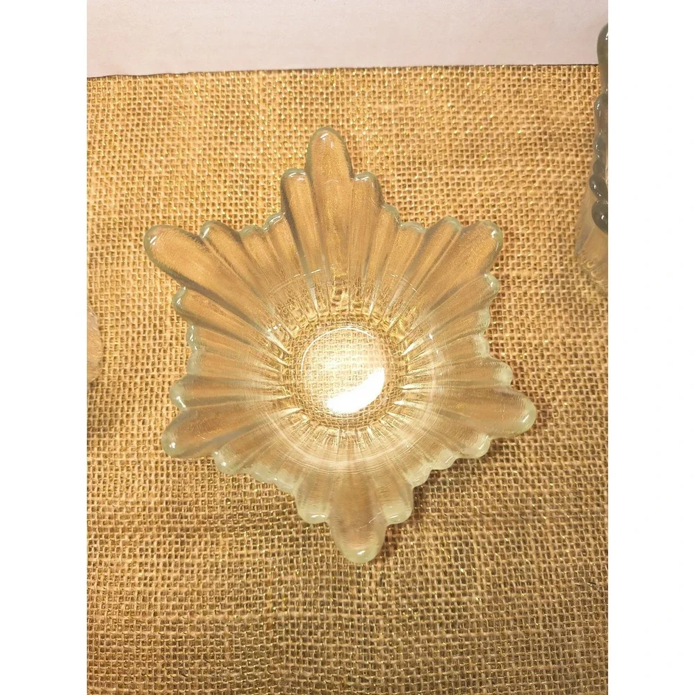 Vintage Glass Tulip Candy Bowl Set Ice Cream Dish Candle Holder Ribbed‎ Wavy Rim